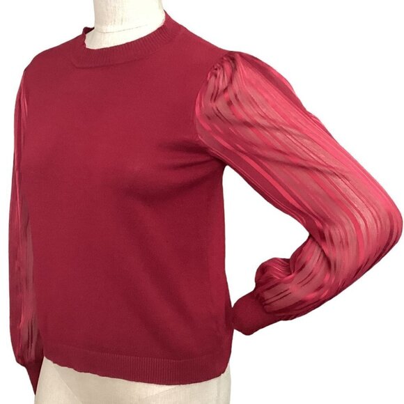 89th + Madison Solid Knit w/Metallic Striped Sleeve Top Sz S Red 184K - Picture 6 of 10